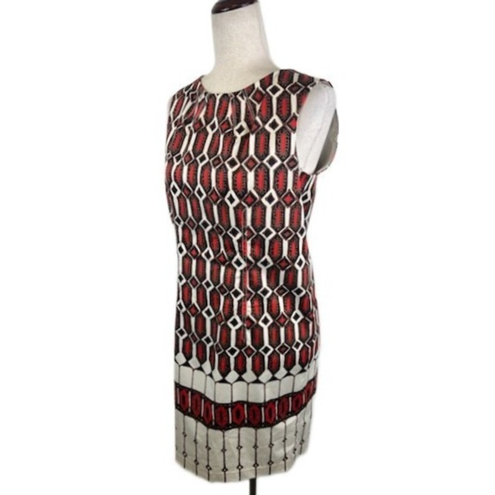 Talbots Sleeveless Dress Women's Size 8P Petite Red White Geometric Retro Casual